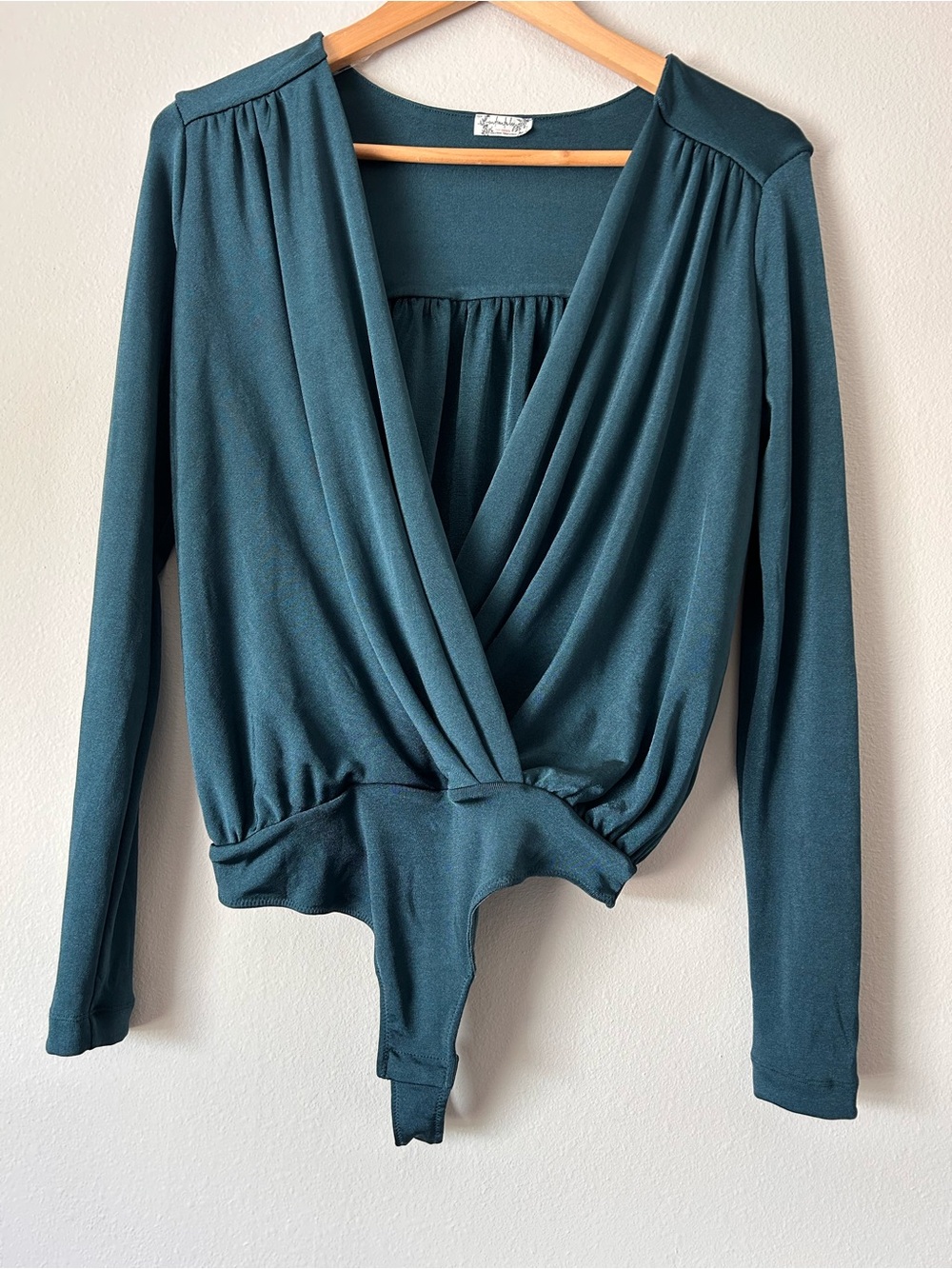 Free People Teal Wrap Surplice Long Sleeve Bodysuit - Picture 2 of 11